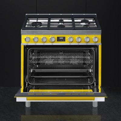 36" SMEG Cooker Portofino Freestanding Dual Fuel Range with 5 Burners in Yellow - CPF36UGMYW