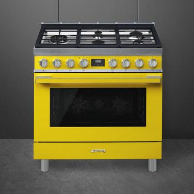 36" SMEG Cooker Portofino Freestanding Dual Fuel Range with 5 Burners in Yellow - CPF36UGMYW