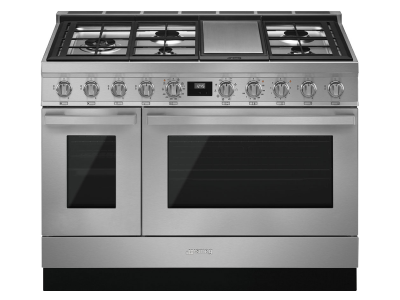 48" SMEG Cooker Portofino Freestanding Professional Dual Fuel Range with 5 Burners in Stainless steel - CPF48UGMX