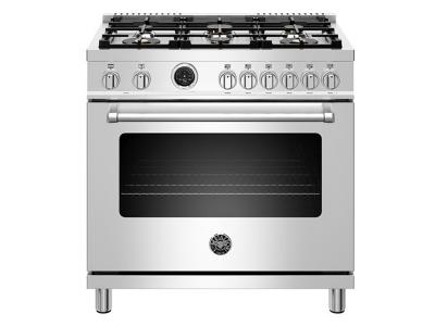 36" Bertazzoni Dual Fuel Range 6 Brass Burners Electric Self-Clean Oven - MAST366DFSXT