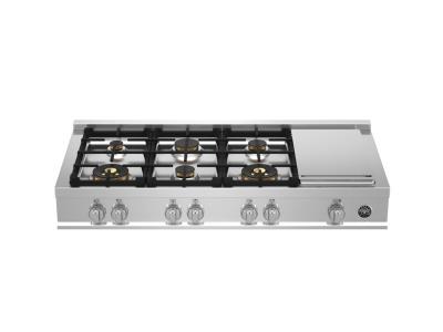 48" Bertazzoni Master Series Gas Rangetop With 6 Brass Burners And Electric Griddle - MAST486GRTBXT