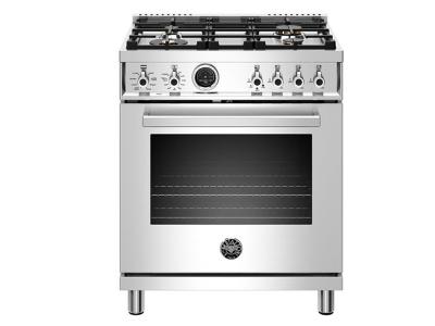 30" Bertazzoni Dual Fuel Range 4 Brass Burner Electric Self-Clean Oven - PROF304DFSXT