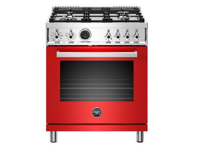 30" Bertazzoni Dual Fuel Range 4 Brass Burner Electric Self-Clean Oven - PROF304DFSROT