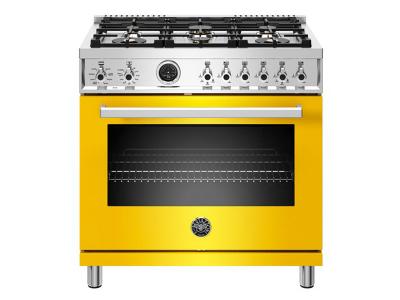 36" Bertazzoni Dual Fuel Range 6 Brass Burner Electric Self-Clean Oven - PROF366DFSGIT