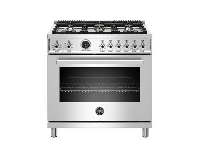 36" Bertazzoni Dual Fuel Range 6 Brass Burner Electric Self-Clean Oven - PROF366DFSXT