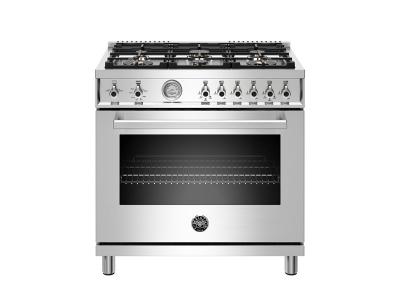 36" Bertazzoni  Gas Range with 6 Brass Burners - PROF366GASXT