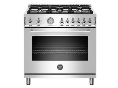 36" Bertazzoni  Gas Range with 6 Brass Burners - PROF366GASXT