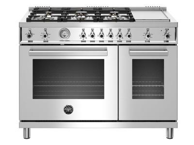 48" Bertazzoni Gas Range with 6 Brass Burner and Griddle - PROF486GGASXT