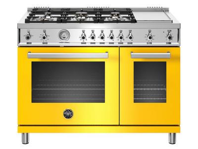 48" Bertazzoni Gas Range with 6 Brass Burner and Griddle - PROF486GGASGIT