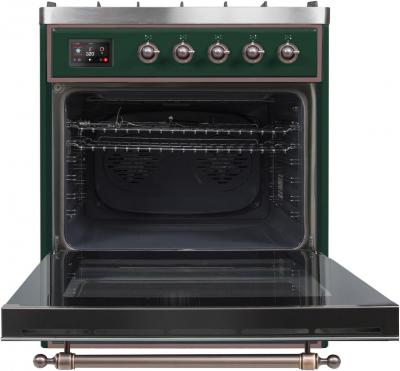 30" ILVE Majestic II Dual Fuel Liquid Propane Freestanding Range with Bronze Trim in Emerald Green  - UM30DNE3EGB-LP