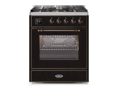 30" ILVE Majestic II Dual Fuel Liquid Propane Freestanding Range with Bronze Trim in Glossy Black  - UM30DNE3BKB-LP