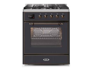 30" ILVE Majestic II Dual Fuel Liquid Propane Freestanding Range with Bronze Trim in Matte Graphite  - UM30DNE3MGB-LP