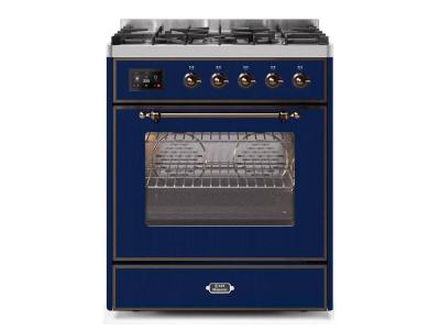 30" ILVE Majestic II Dual Fuel Liquid Propane Freestanding Range with Bronze Trim in Blue  - UM30DNE3MBB-LP