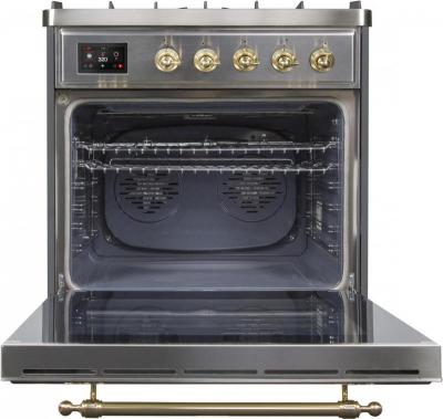 30" ILVE Majestic II Dual Fuel Liquid Propane Freestanding Range with Brass Trim in Stainless Steel - UM30DNE3/SSG LP