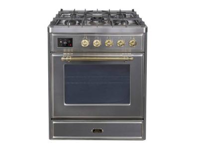 30" ILVE Majestic II Dual Fuel Liquid Propane Freestanding Range with Brass Trim in Stainless Steel - UM30DNE3/SSG LP