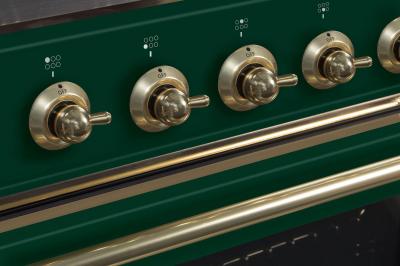 30" ILVE Majestic II Dual Fuel Freestanding Range with Brass Trim in Emerald Green  - UM30DNE3EGG-NG