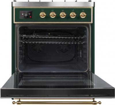 30" ILVE Majestic II Dual Fuel Freestanding Range with Brass Trim in Emerald Green  - UM30DNE3EGG-NG