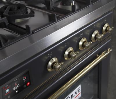 30" ILVE Majestic II Dual Fuel Freestanding Range with Brass Trim in Matte Graphite  - UM30DNE3MGGLP