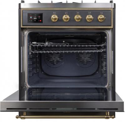 30" ILVE Majestic II Dual Fuel Freestanding Range with Brass Trim in Matte Graphite  - UM30DNE3MGGLP