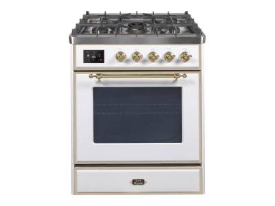 30" ILVE Majestic II Dual Fuel Liquid Propane Freestanding Range with Brass Trim in White  - UM30DNE3WHG-LP