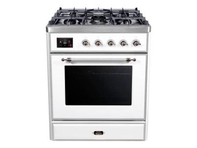 30" ILVE Majestic II Dual Fuel Freestanding Range with Chrome Trim in White - UM30DNE3WHC-LP