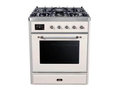 30" ILVE Majestic II Dual Fuel Freestanding Range with Chrome Trim in Antique White - UM30DNE3AWC-LP