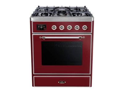 30" ILVE Majestic II Dual Fuel Freestanding Range with Chrome Trim in Burgundy - UM30DNE3BUC-LP