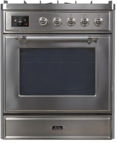 30" ILVE Majestic II Dual Fuel Natural Gas Freestanding Range with Chrome Trim in Stainless Steel - UM30DNE3/SSC NG