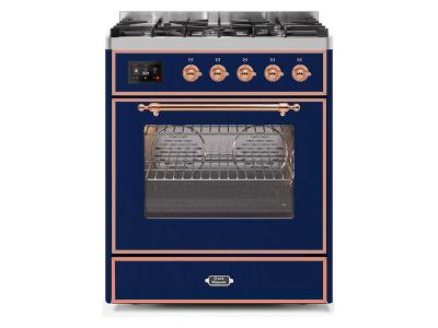 30" ILVE Majestic II Dual Fuel Range with Copper Trim in Blue  - UM30DNE3MBP-LP