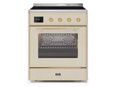 30" ILVE Majestic II Electric Freestanding Range with Brass Trim in Antique White - UMI30NE3AWG