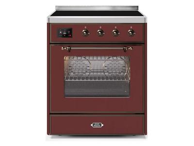 30" ILVE Majestic II Electric Freestanding Range With Bronze Trim In Burgundy - UMI30NE3BUB