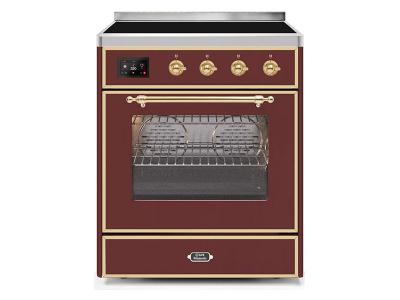 30" ILVE Majestic II Electric Freestanding Range with Brass Trim in Burgundy - UMI30NE3BUG