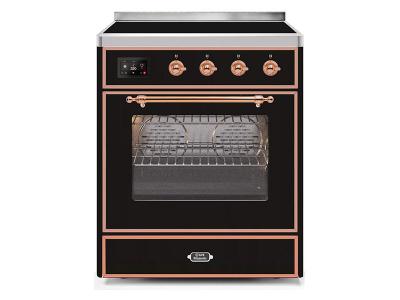 30" ILVE Majestic II Electric Freestanding Range with Copper Trim in Glossy Black - UMI30NE3BKP