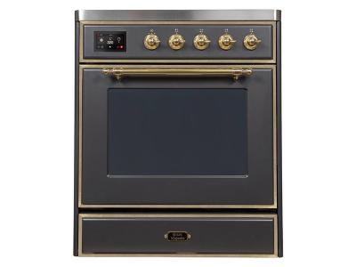 30" ILVE Majestic II Electric Freestanding Range with Brass Trim in Matte Graphite - UMI30NE3MGG