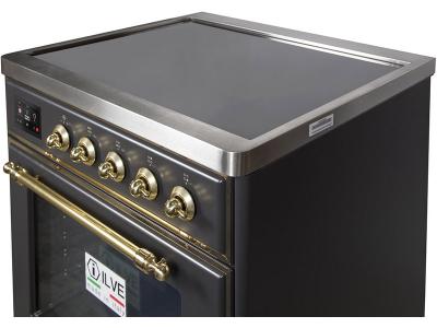 30" ILVE Majestic II Electric Freestanding Range with Brass Trim in Matte Graphite - UMI30NE3MGG