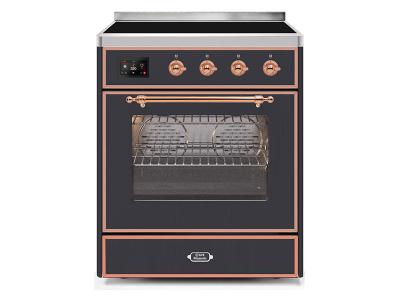 30" ILVE Majestic II Electric Freestanding Range with Copper Trim in Matte Graphite - UMI30NE3MGP