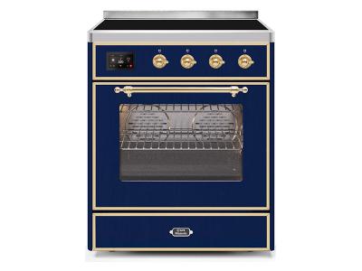 30" ILVE Majestic II Electric Freestanding Range with Brass Trim in Blue - UMI30NE3MBG