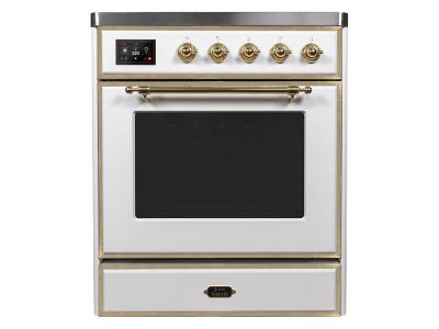 30" ILVE Majestic II Electric Freestanding Range with Brass Trim in White - UMI30NE3WHG