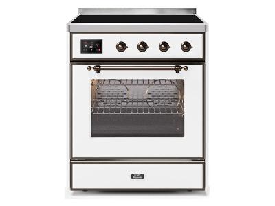 30" ILVE Majestic II Electric Freestanding Range With Bronze Trim In White - UMI30NE3WHB