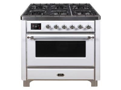 36" ILVE Majestic II Dual Fuel Liquid Propane Freestanding Range with Chrome Trim  in White  - UM09FDNS3WHC-LP