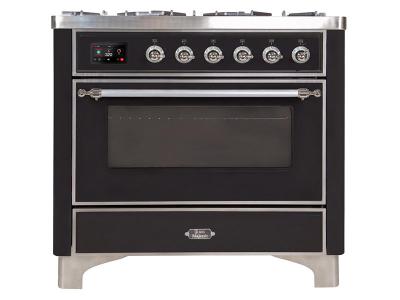 36" ILVE Majestic II Dual Fuel Freestanding Range with Chrome Trim  in Glossy Black  - UM09FDNS3BKC-LP