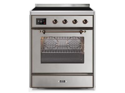 30" ILVE Majestic II Electric Freestanding Range With Bronze Trim In Stainless Steel - UMI30NE3/SSB