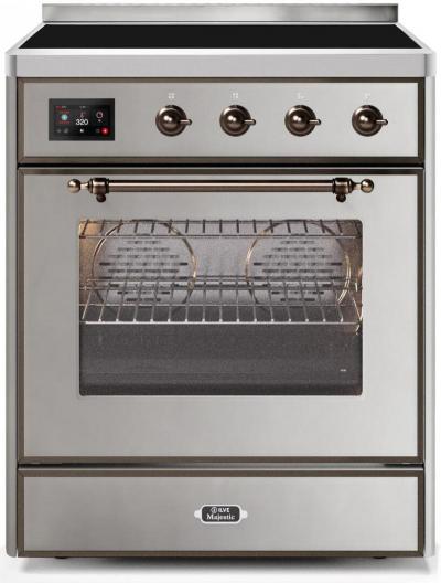 30" ILVE Majestic II Electric Freestanding Range With Bronze Trim In Stainless Steel - UMI30NE3/SSB