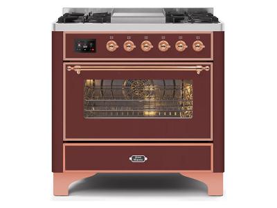 36" ILVE Majestic II Dual Fuel Range with Copper Trim in Burgundy - UM09FDNS3BUP-LP