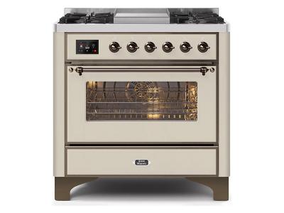 36" ILVE Majestic II Dual Fuel Freestanding Range with Bronze Trim in Antique White - UM09FDNS3AWB-LP