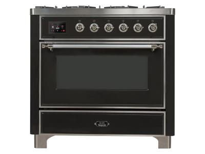 36" ILVE Majestic II Dual Fuel Range with Chrome Trim in Matte Graphite - UM09FDNS3MGC-NG