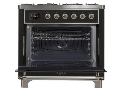 36" ILVE Majestic II Dual Fuel Range with Chrome Trim in Matte Graphite - UM09FDNS3MGC-LP