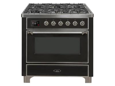 36" ILVE Majestic II Dual Fuel Range with Chrome Trim in Matte Graphite - UM09FDNS3MGC-LP