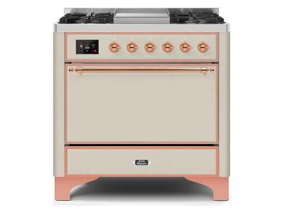 36" ILVE Majestic II Dual Fuel Range with Copper Trim in Antique White - UM09FDQNS3AWP-LP