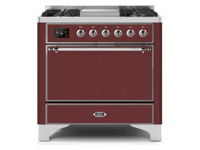 36" ILVE Majestic II Dual Fuel Freestanding Range with Chrome Trim in Burgundy - UM09FDQNS3BUC-LP